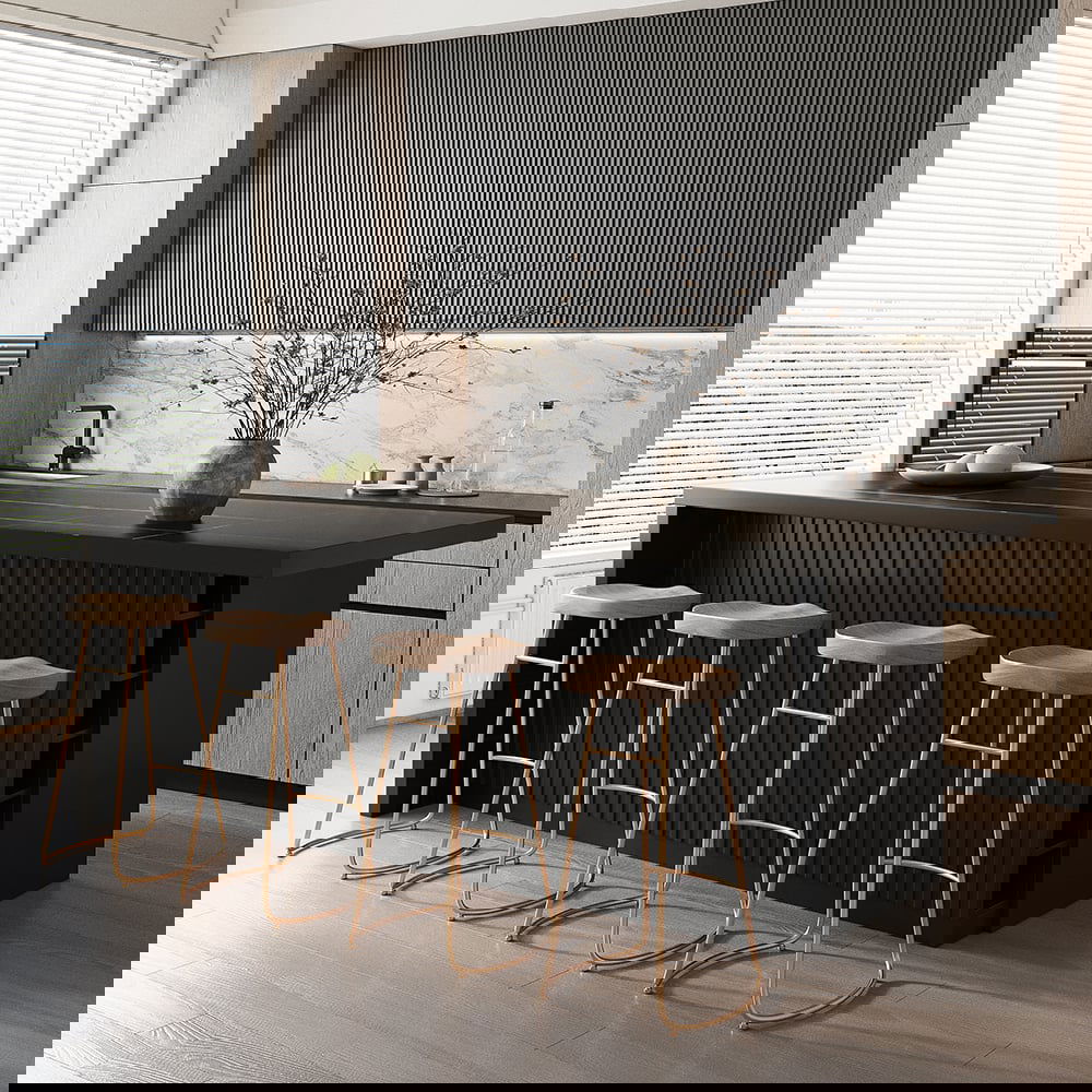 1830mm Large Black Kitchen Island with Storage Cabinet Marble Veneered Top - 