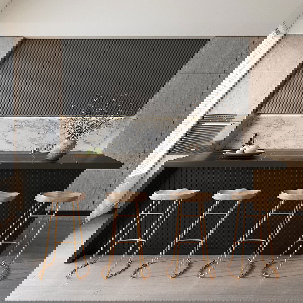 1830mm Large Black Kitchen Island with Storage Cabinet Marble Veneered Top - 