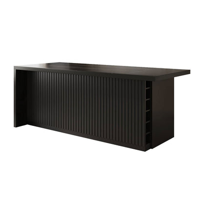 1830mm Large Black Kitchen Island with Storage Cabinet Marble Veneered Top - 