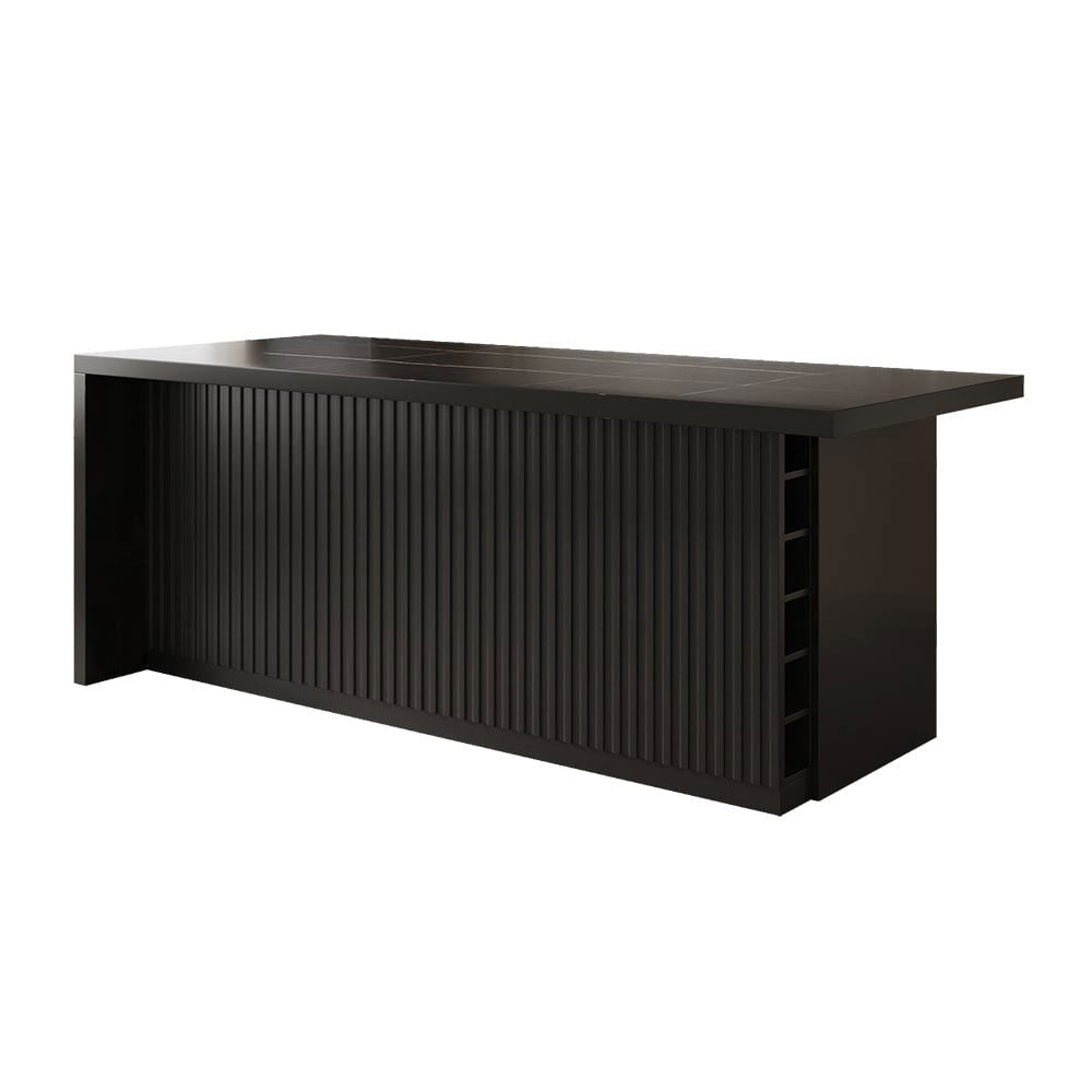 1830mm Large Black Kitchen Island with Storage Cabinet Marble Veneered Top - 