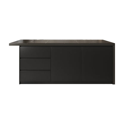 1830mm Large Black Kitchen Island with Storage Cabinet Marble Veneered Top - 