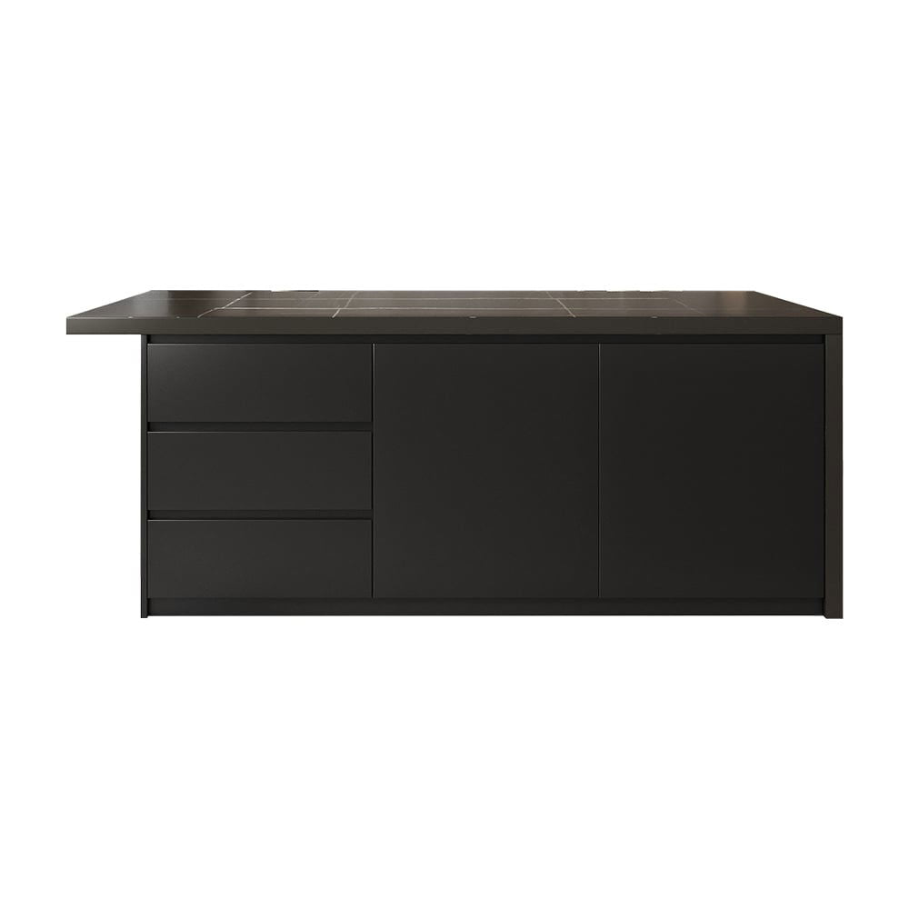 1830mm Large Black Kitchen Island with Storage Cabinet Marble Veneered Top - 