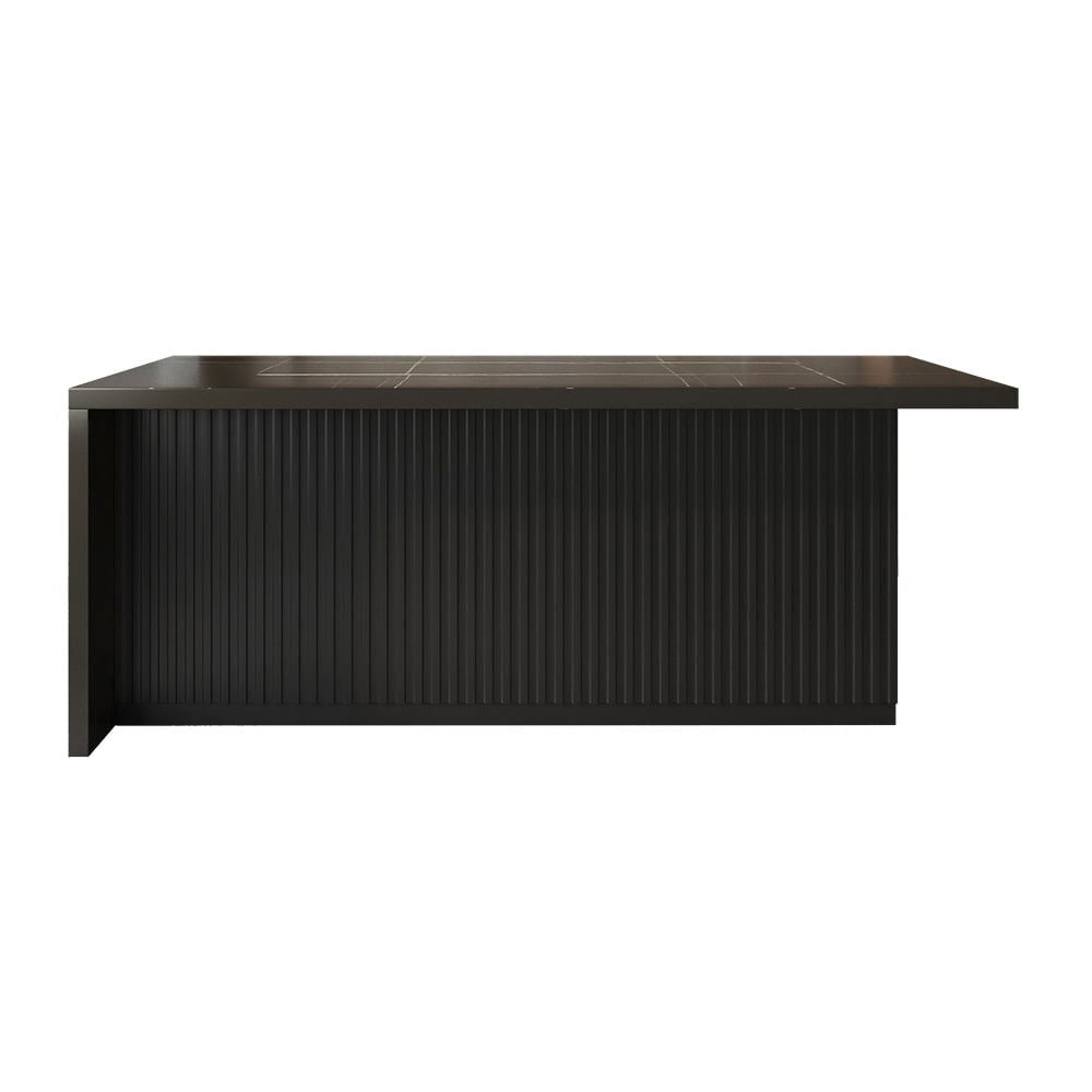 1830mm Large Black Kitchen Island with Storage Cabinet Marble Veneered Top - 