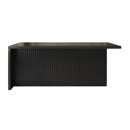 1830mm Large Black Kitchen Island with Storage Cabinet Marble Veneered Top - 