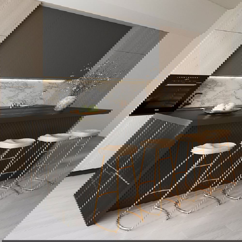 1830mm Large Black Kitchen Island with Storage Cabinet Marble Veneered Top - Homary