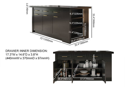 1830mm Large Black Kitchen Island with Storage Modern Kitchen Cabinet - 