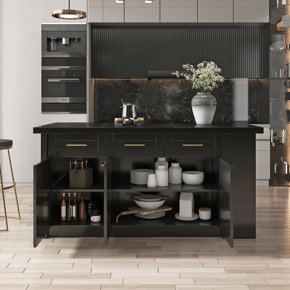 1830mm Large Black Kitchen Island with Storage Modern Kitchen Cabinet - 