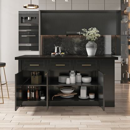 1830mm Large Black Kitchen Island with Storage Modern Kitchen Cabinet - 