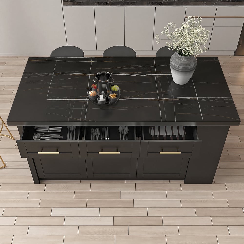1830mm Large Black Kitchen Island with Storage Modern Kitchen Cabinet - 