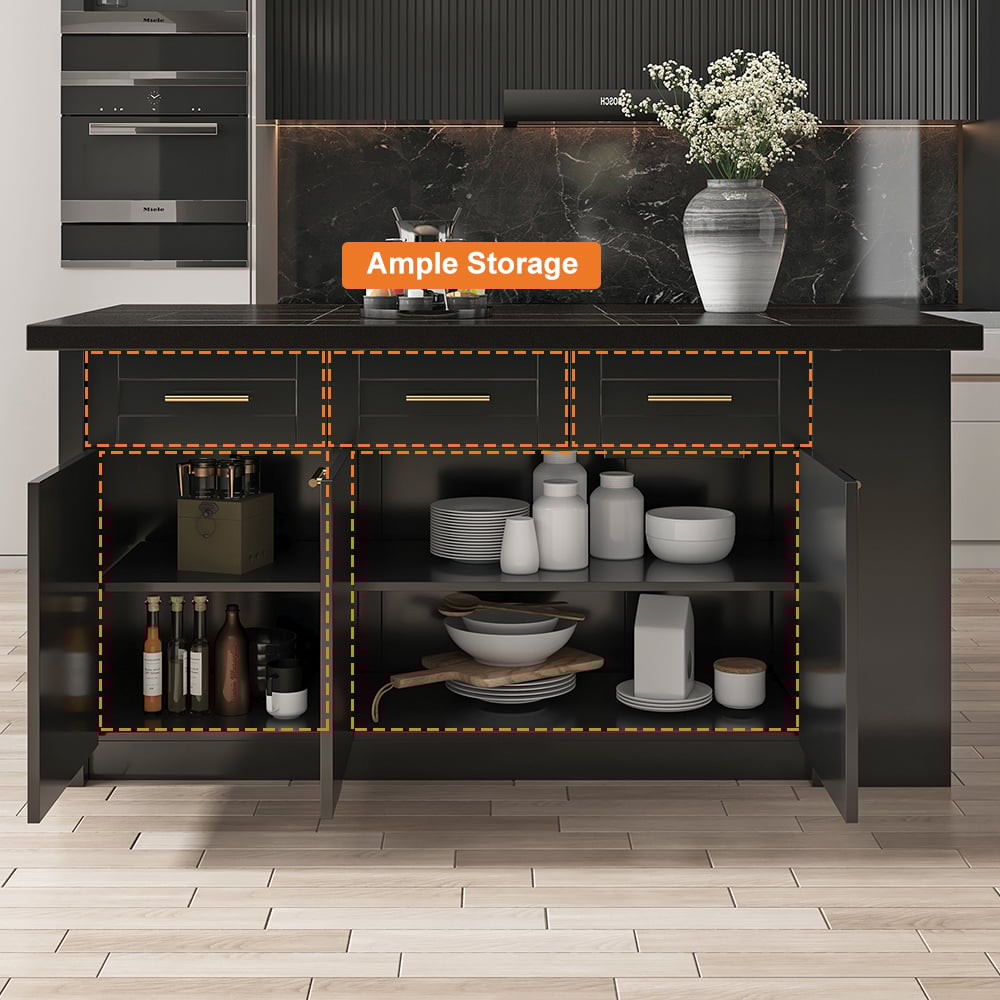 1830mm Large Black Kitchen Island with Storage Modern Kitchen Cabinet - 