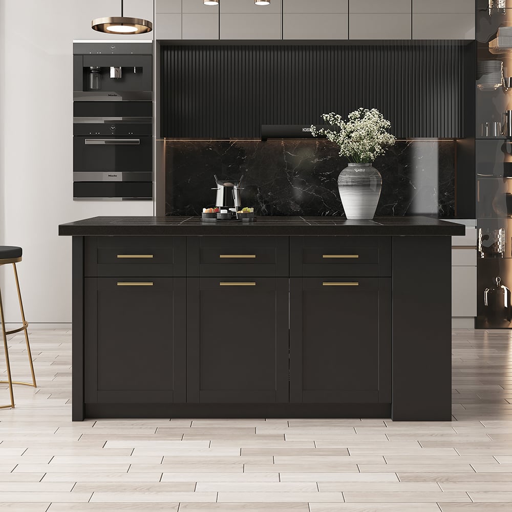 1830mm Large Black Kitchen Island with Storage Modern Kitchen Cabinet - Approved By Design