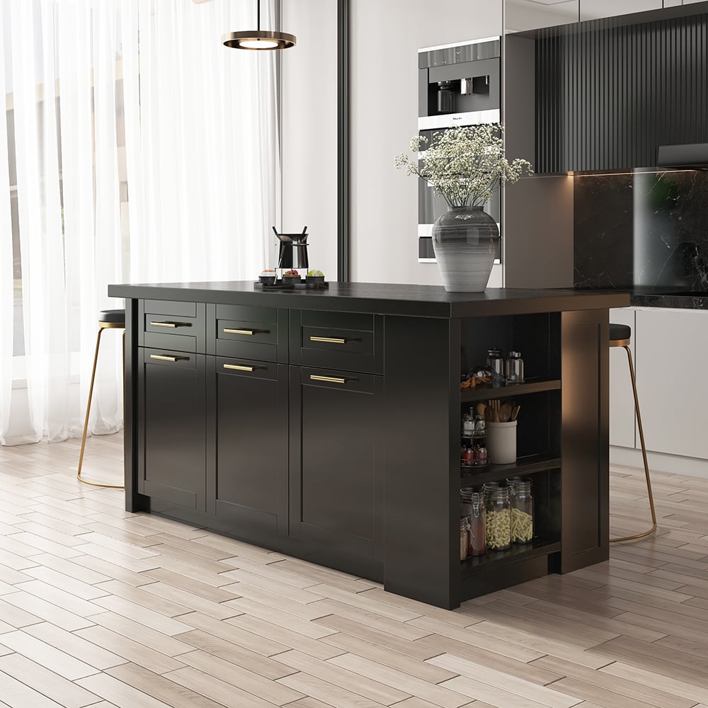 1830mm Large Black Kitchen Island with Storage Modern Kitchen Cabinet - Approved By Design