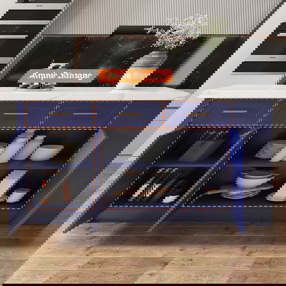 1830mm Large Blue Kitchen Island with Storage Modern Kitchen Cabinet - 