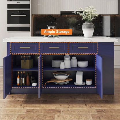 1830mm Large Blue Kitchen Island with Storage Modern Kitchen Cabinet - 