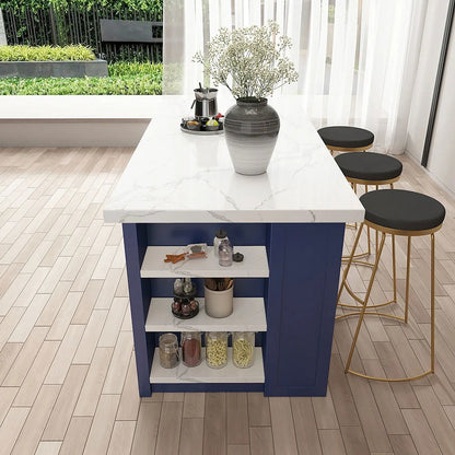 1830mm Large Blue Kitchen Island with Storage Modern Kitchen Cabinet - 
