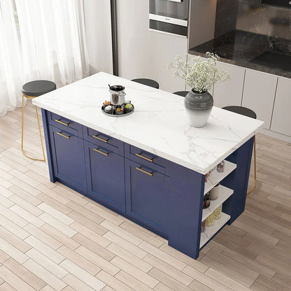 1830mm Large Blue Kitchen Island with Storage Modern Kitchen Cabinet - 