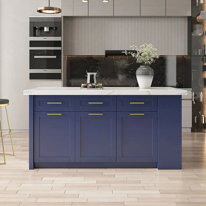 1830mm Large Blue Kitchen Island with Storage Modern Kitchen Cabinet - 