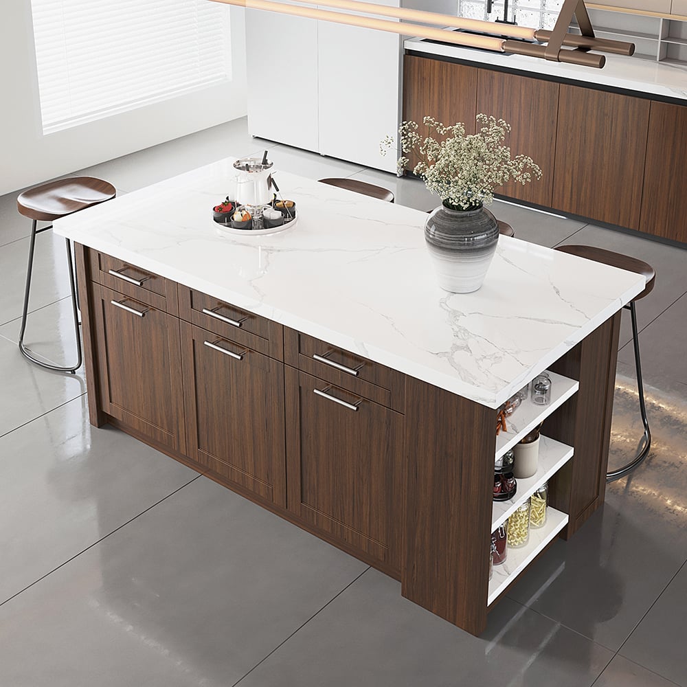 1830mm Large Walnut Kitchen Island with Storage Modern Kitchen Cabinet - 