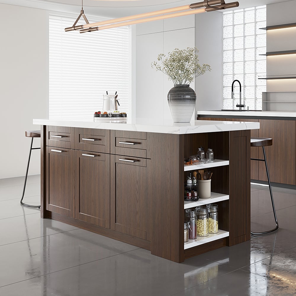 1830mm Large Walnut Kitchen Island with Storage Modern Kitchen Cabinet - 