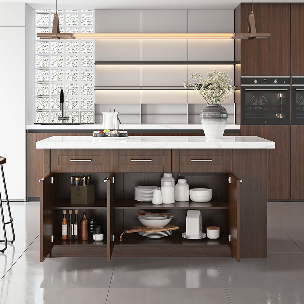 1830mm Large Walnut Kitchen Island with Storage Modern Kitchen Cabinet - 