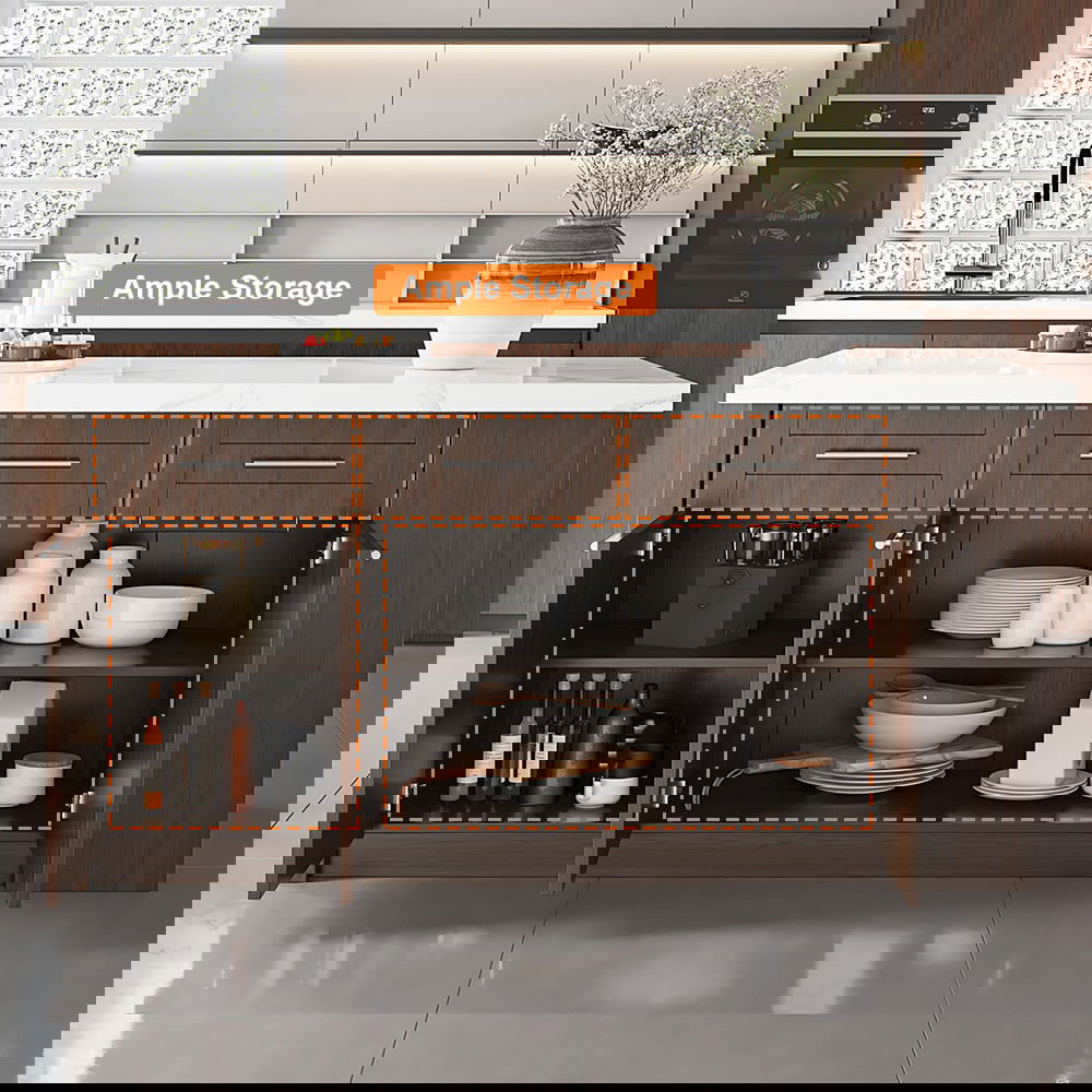 1830mm Large Walnut Kitchen Island with Storage Modern Kitchen Cabinet - 