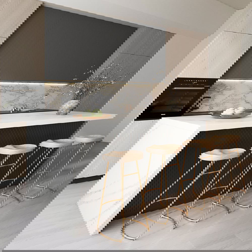 1830mm Large White & Black Kitchen Island with Storage Cabinet Marble Veneered Top - Homary