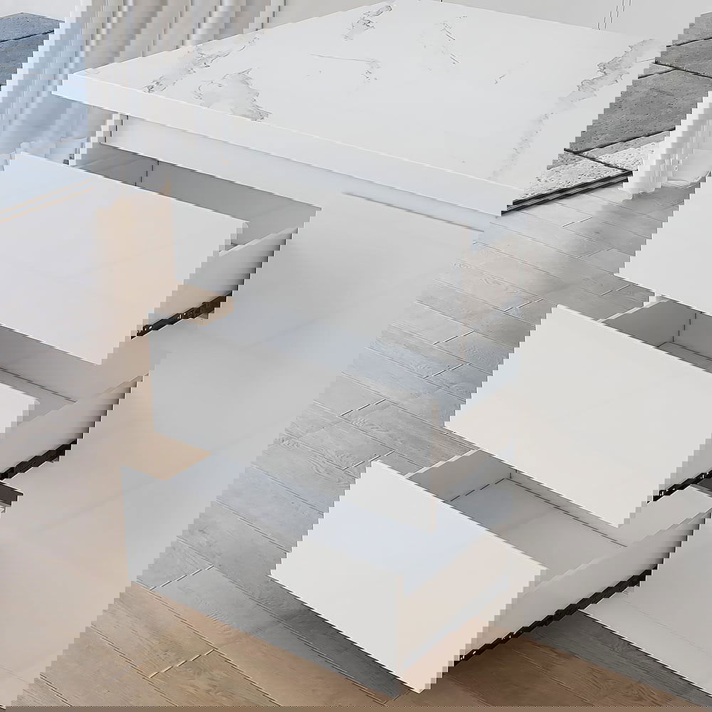 1830mm Large White Kitchen Island with Storage Kitchen Cabinet Marble Veneered Top - 