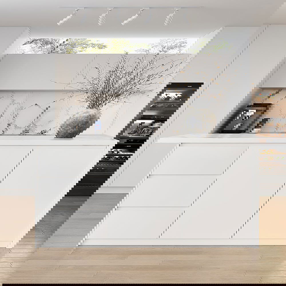 1830mm Large White Kitchen Island with Storage Kitchen Cabinet Marble Veneered Top - 