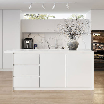 1830mm Large White Kitchen Island with Storage Kitchen Cabinet Marble Veneered Top - 