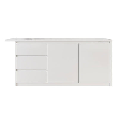 1830mm Large White Kitchen Island with Storage Kitchen Cabinet Marble Veneered Top - 