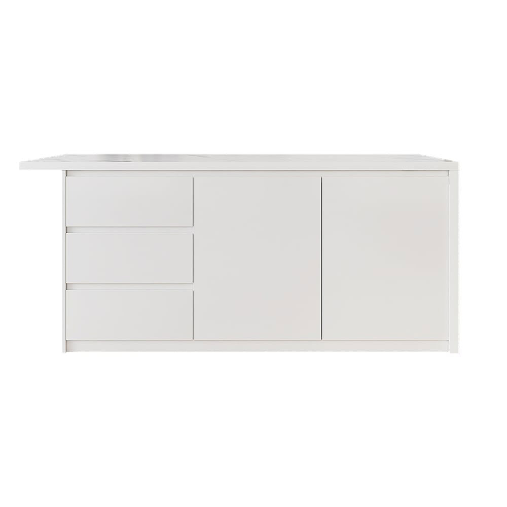 1830mm Large White Kitchen Island with Storage Kitchen Cabinet Marble Veneered Top - 