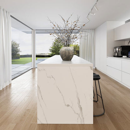 1830mm Large White Kitchen Island with Storage Kitchen Cabinet Marble Veneered Top - 