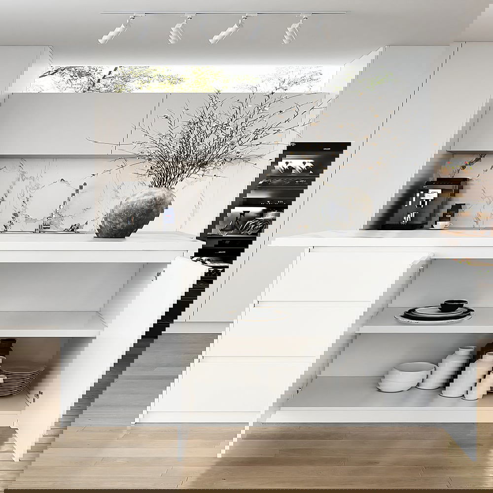 1830mm Large White Kitchen Island with Storage Kitchen Cabinet Marble Veneered Top - 