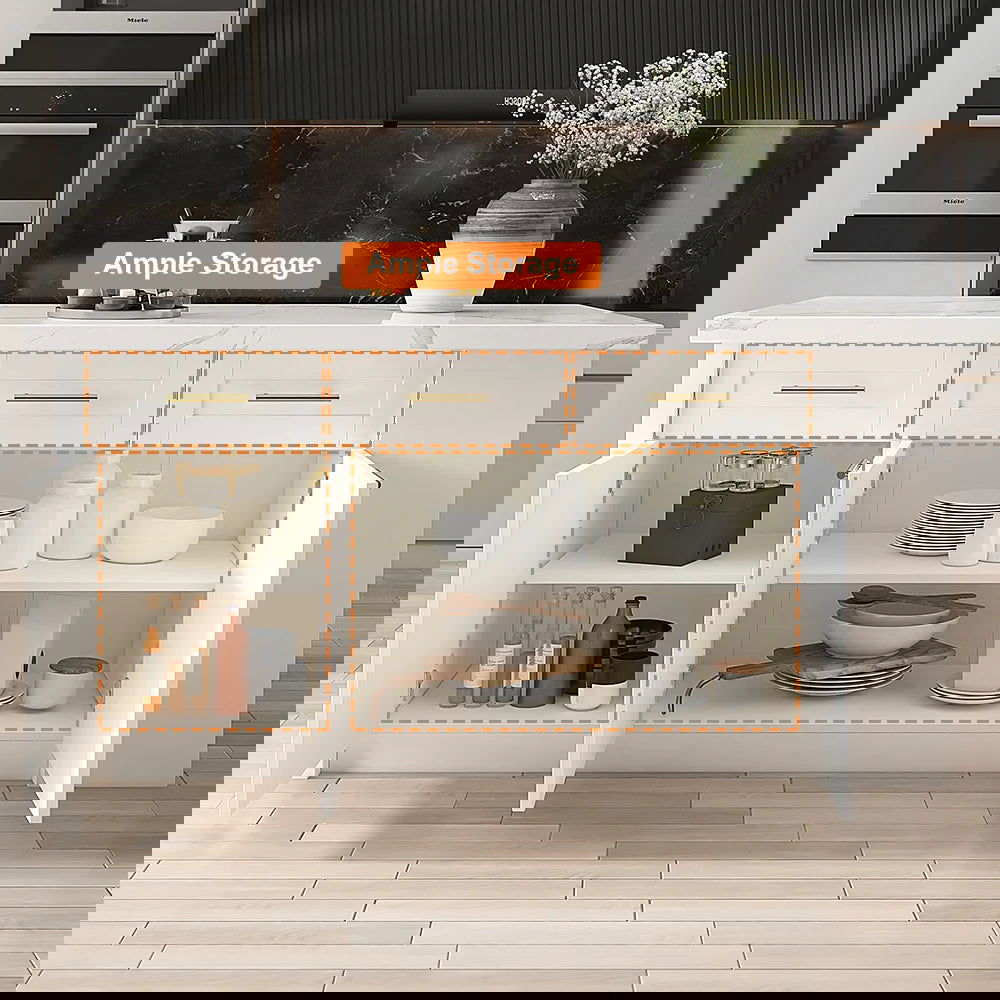 1830mm Large White Kitchen Island with Storage Modern Kitchen Cabinet - 