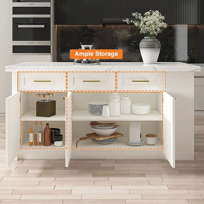 1830mm Large White Kitchen Island with Storage Modern Kitchen Cabinet - 