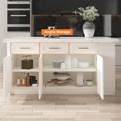 1830mm Large White Kitchen Island with Storage Modern Kitchen Cabinet - 