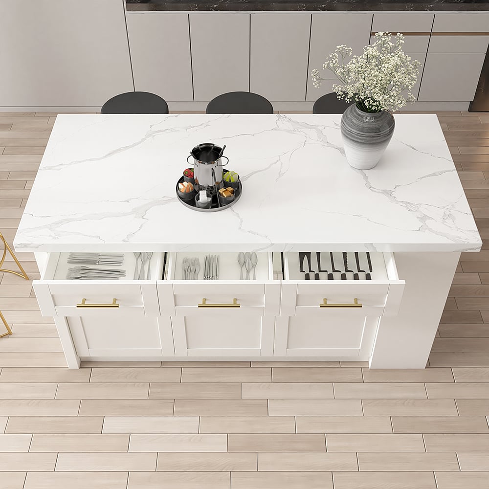 1830mm Large White Kitchen Island with Storage Modern Kitchen Cabinet - 