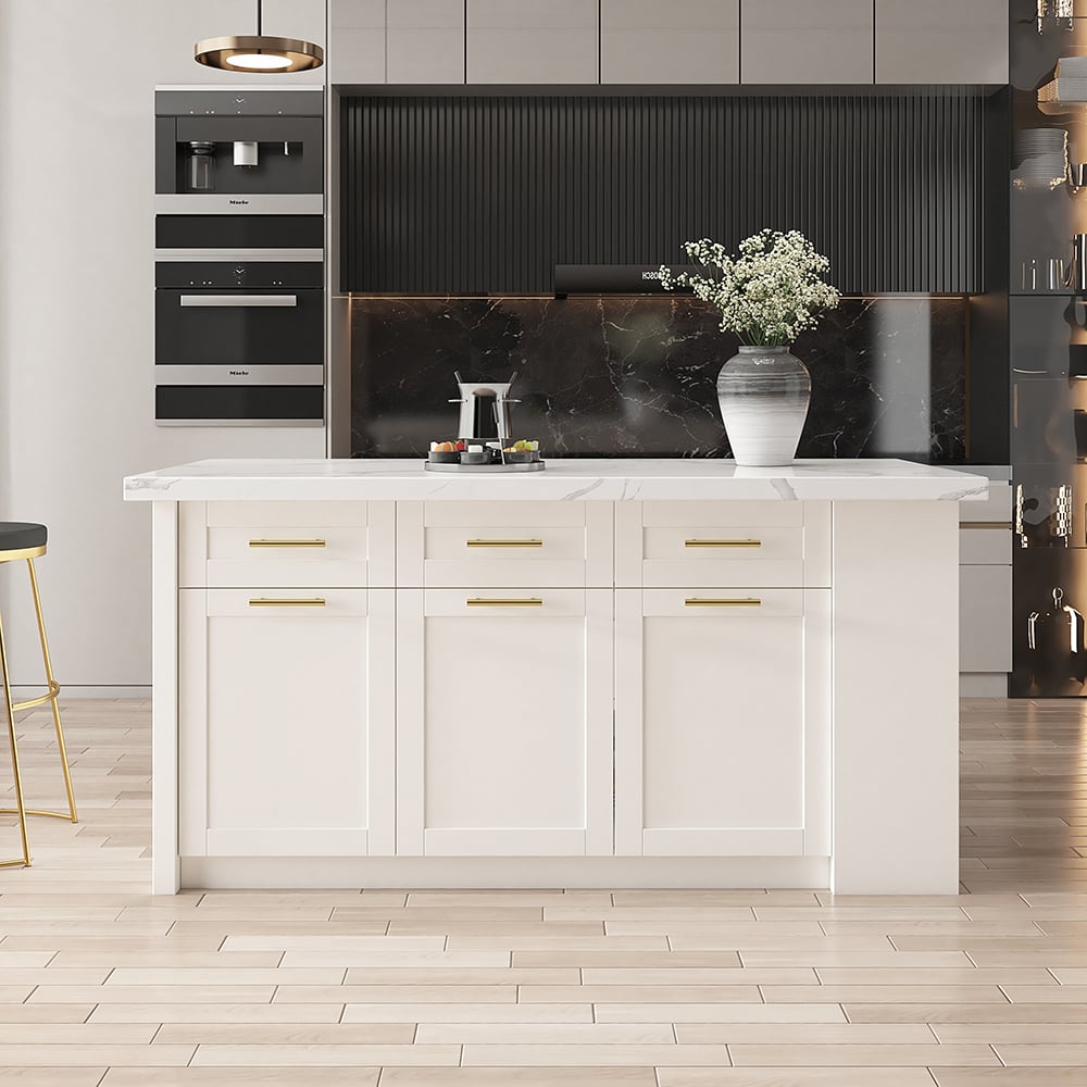 1830mm Large White Kitchen Island with Storage Modern Kitchen Cabinet - Approved By Design