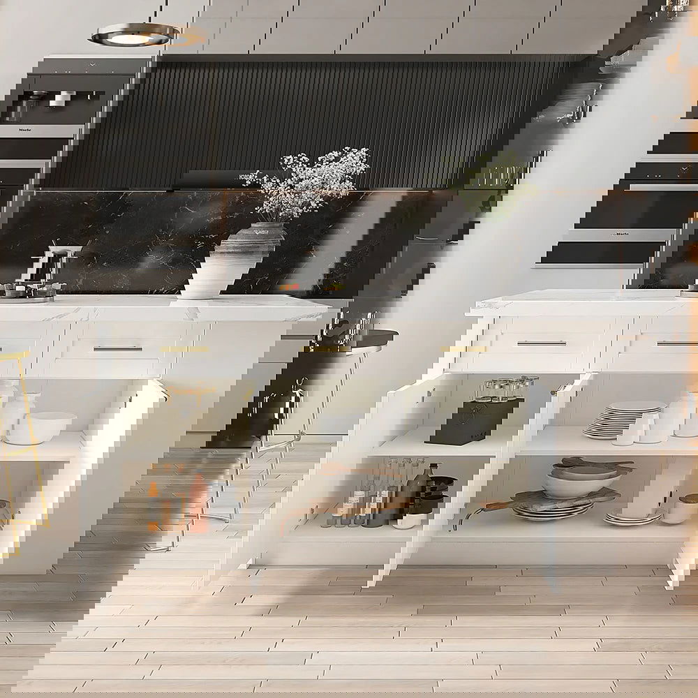 1830mm Large White Kitchen Island with Storage Modern Kitchen Cabinet - Homary