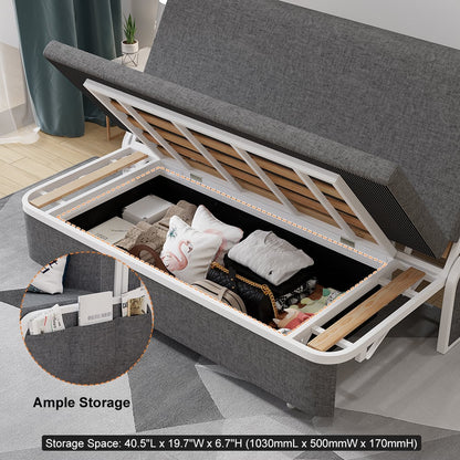 1830mm Modern Deep Grey Cotton Linen Upholstered Convertible Sofa Bed with Storage - Homary