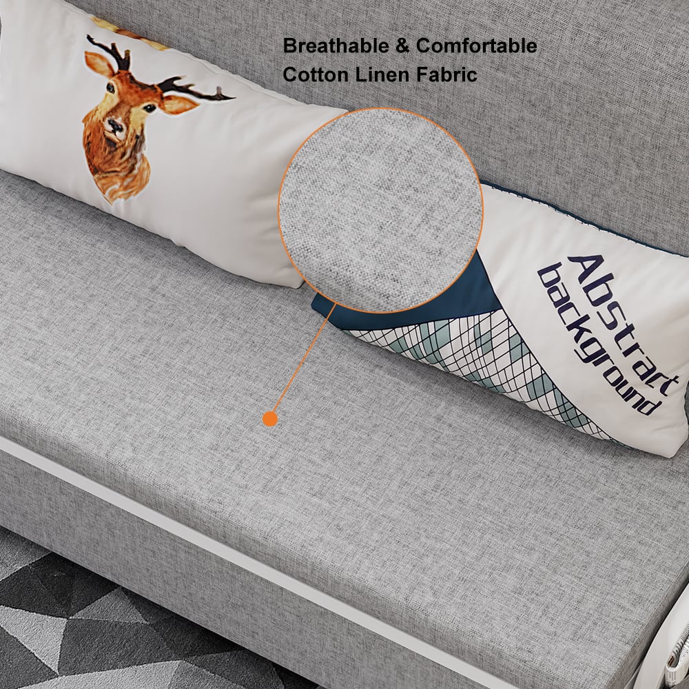 1830mm Modern Light Grey Cotton Linen Upholstered Convertible Sofa Bed with Storage - 