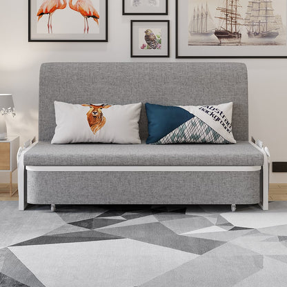 1830mm Modern Light Grey Cotton Linen Upholstered Convertible Sofa Bed with Storage - 