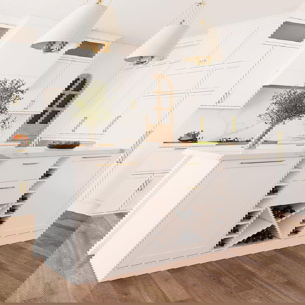 1830mm Modern White Kitchen lsland Marble Pattern Kitchen Cabinet with Wine Storage - 