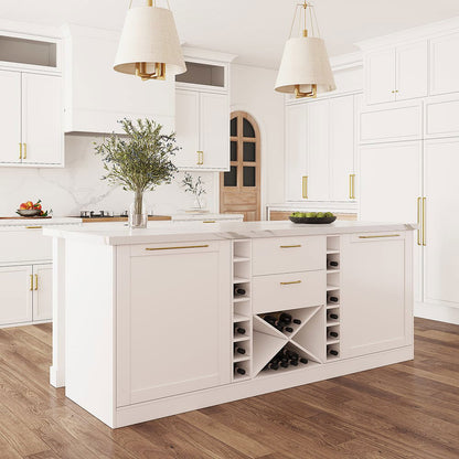 1830mm Modern White Kitchen lsland Marble Pattern Kitchen Cabinet with Wine Storage - 