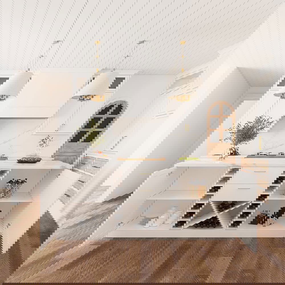 1830mm Modern White Kitchen lsland Marble Pattern Kitchen Cabinet with Wine Storage - 