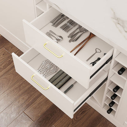 1830mm Modern White Kitchen lsland Marble Pattern Kitchen Cabinet with Wine Storage - 