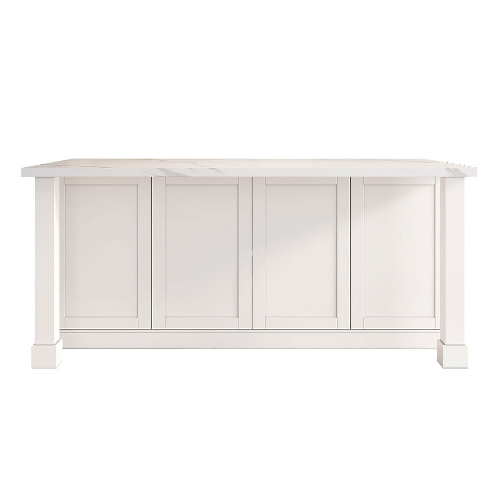 1830mm Modern White Kitchen lsland Marble Pattern Kitchen Cabinet with Wine Storage - 