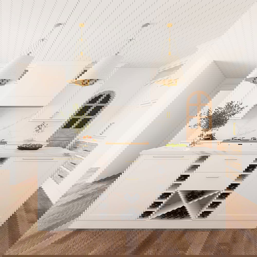 1830mm Modern White Kitchen lsland Marble Pattern Kitchen Cabinet with Wine Storage - 