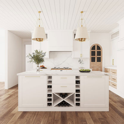 1830mm Modern White Kitchen lsland Marble Pattern Kitchen Cabinet with Wine Storage - 