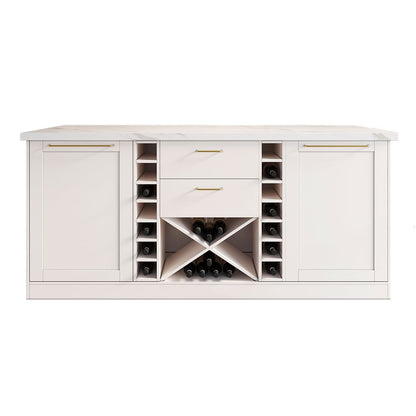 1830mm Modern White Kitchen lsland Marble Pattern Kitchen Cabinet with Wine Storage - 